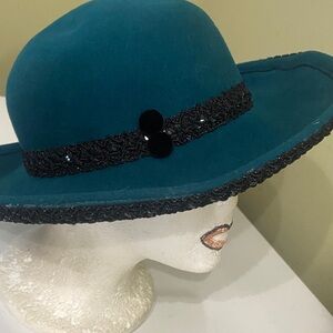 Pretty Dark Teal Wool Dress Hat / Church Hat